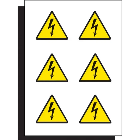 Electricity label 50mm sheet of 6 peel 'n' stick labels