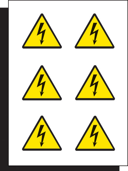 Electricity label 100mm sheet of 6 peel 'n' stick labels