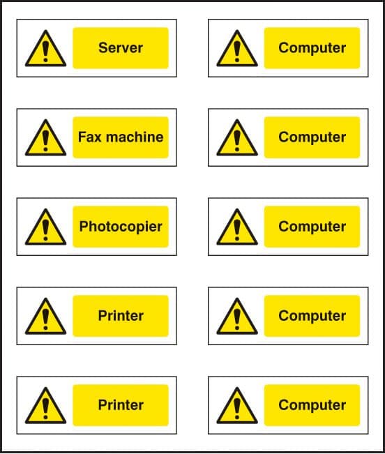 54040 Office labels (various machinery) sheet of 10 labels 40x18mm  (40x18mm) Safety Sign