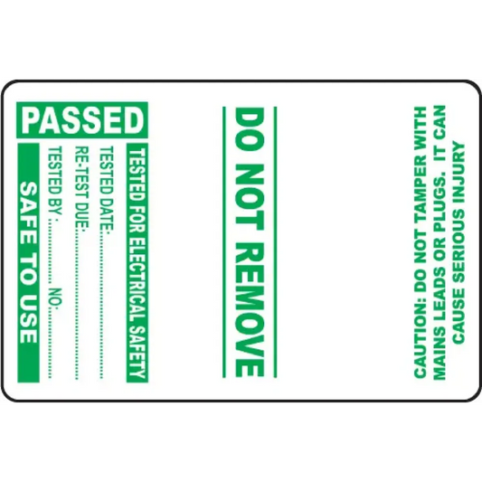 100 PAT Test Cable Wrap Labels - Passed 75x50mm