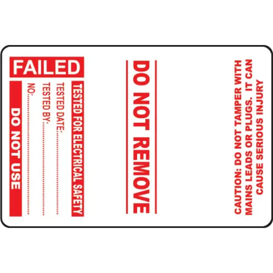 100 PAT Test Cable Wrap Labels - Failed 75x50mm