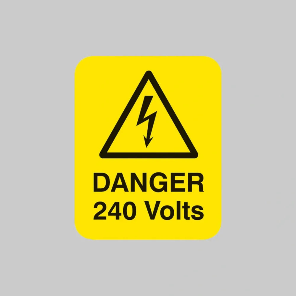 Danger 240 volts Sheet of 25 labels 40x50mm