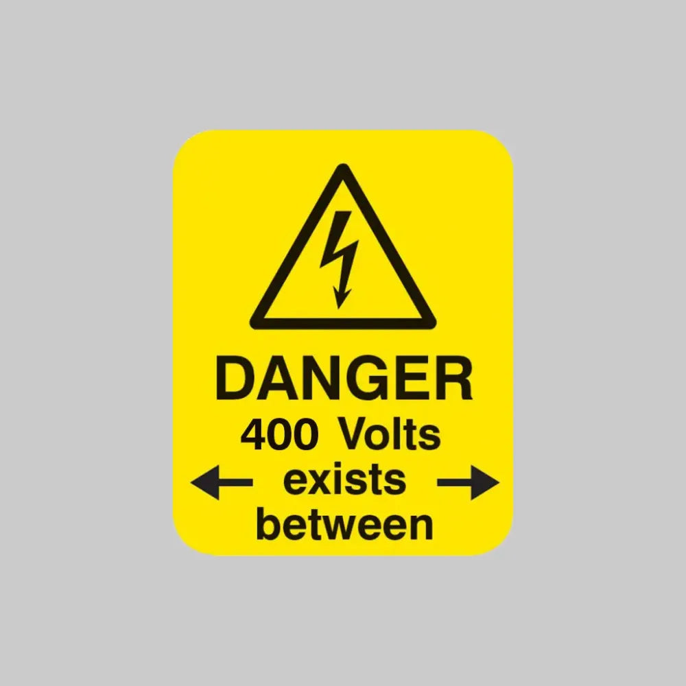 Danger 400 volts <-exists between-> Sheet of 25 labels 40x50mm