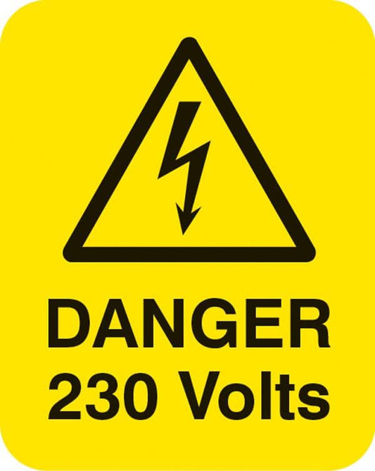 54053 Danger 230 volts Sheet of 25 labels 40x50mm  (40x50mm) Safety Sign