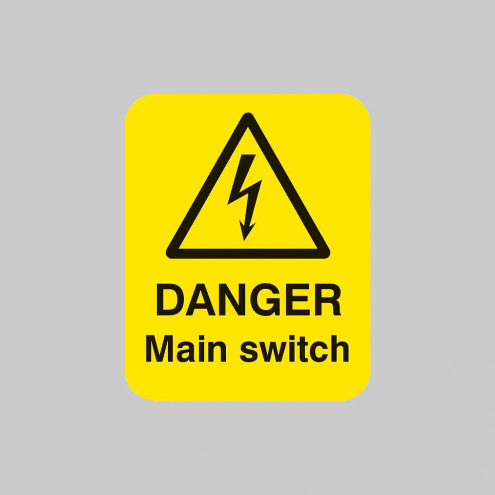 Danger main switch Sheet of 25 labels 40x50mm