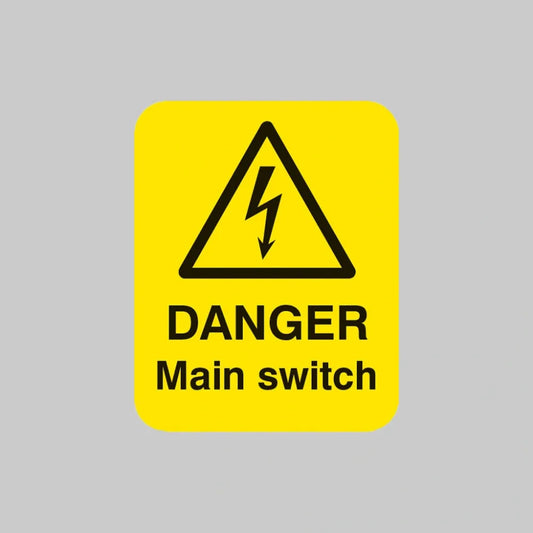 Danger main switch Sheet of 25 labels 40x50mm