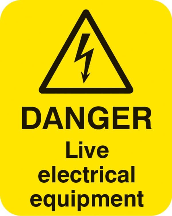 54058 Danger live electrical equipment Sheet of 25 labels 40x50mm  (40x50mm) Safety Sign