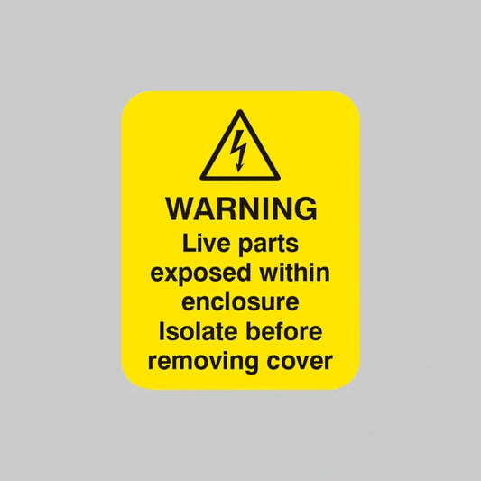 Warning live parts within enclosure Sheet of 25 labels 40x50mm