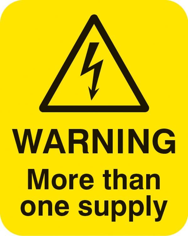 54060 Warning more than one supply Sheet of 25 labels 40x50mm  (40x50mm) Safety Sign