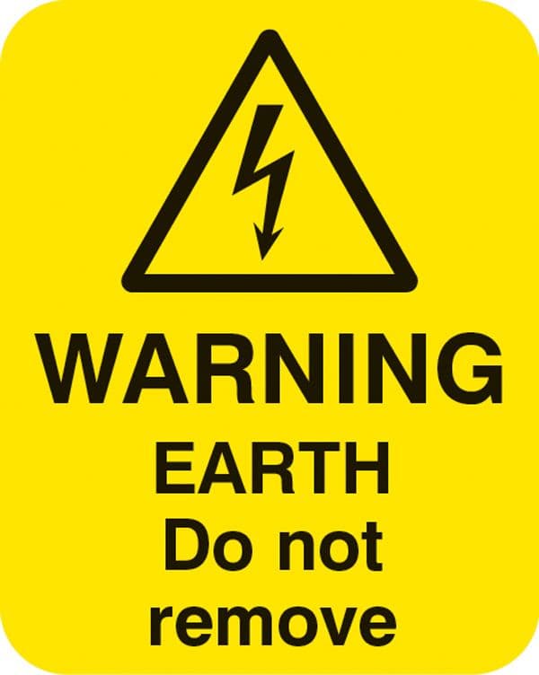 54063 Warning earth do not remove Sheet of 25 labels 40x50mm  (40x50mm) Safety Sign