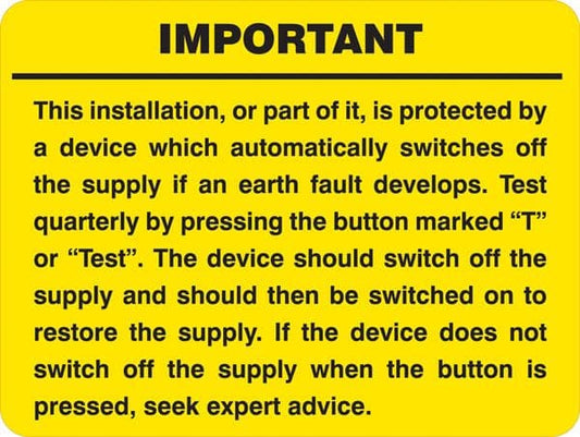 54065 RCD test Sheet of 9 Labels labels 100x75mm  (100x75mm) Safety Sign