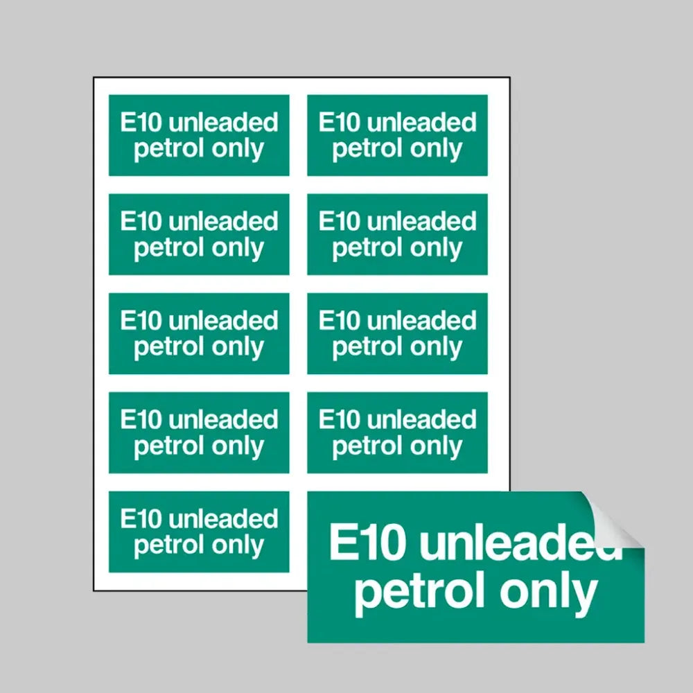 54568 E10 unleaded petrol only sheet of 10 self adhesive labels 40x18mm Miscellaneous - SAV