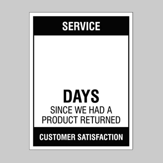 54707 Service … Days since a product return, 450x600mm rigid PVC with wipe clean over laminate Miscellaneous