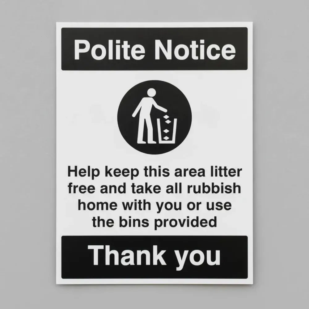 15492K Help keep this area litter free Please take all rubbish home with you or use the bins provided Rigid Plastic (400x300mm) Safety Sign