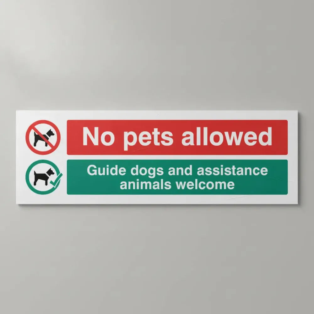 15497E No pets allowed Guide dogs and assistance animals welcome Rigid Plastic (200x150mm) Safety Sign