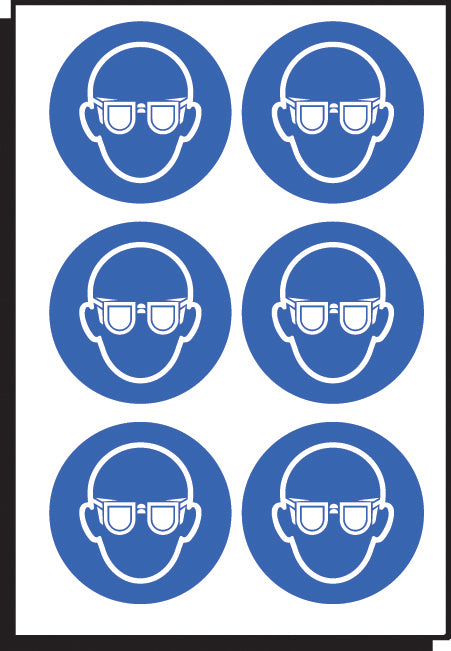 Eye protection symbol 50mm dia - sheet of 6 peel 'n' stick labels