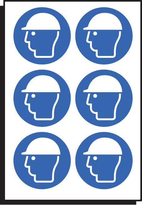 Safety helmet symbol 50mm dia - sheet of 6 peel 'n' stick labels