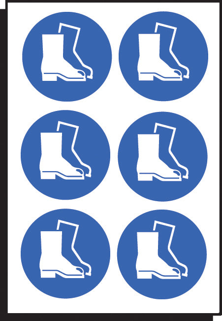 Safety boots symbol 50mm dia - sheet of 6 peel 'n' stick labels