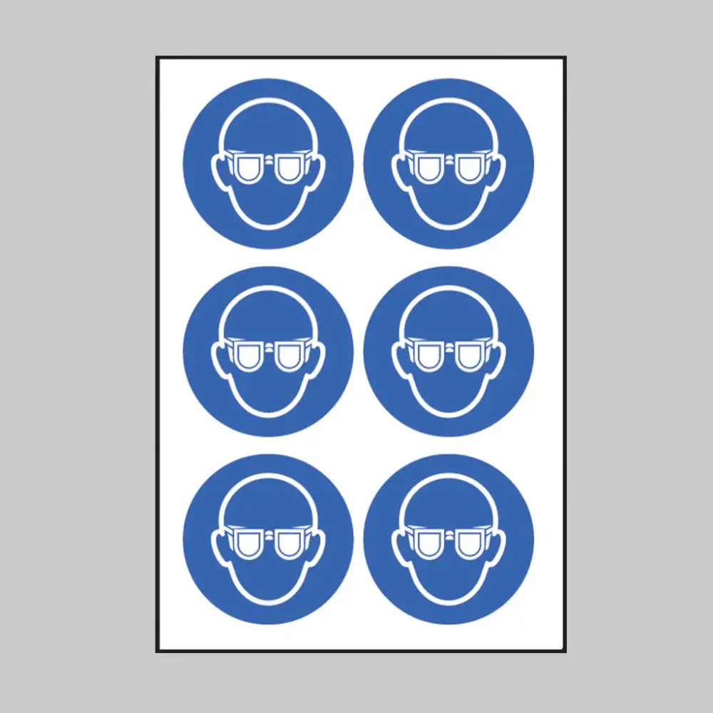 Eye protection symbol 100mm dia - sheet of 6 peel 'n' stick labels