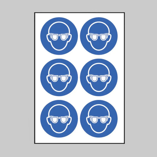 Eye protection symbol 100mm dia - sheet of 6 peel 'n' stick labels
