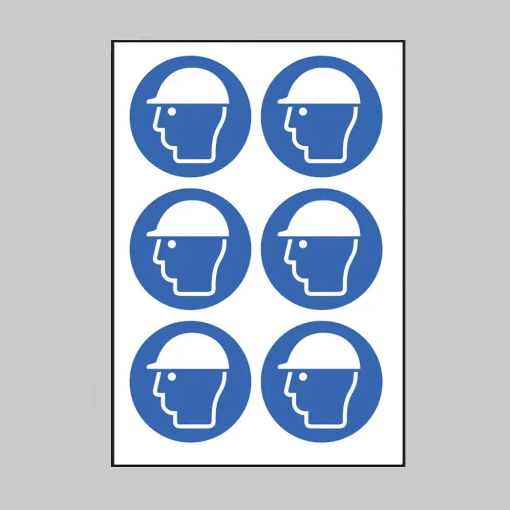 Safety helmet symbol 100mm dia - sheet of 6 peel 'n' stick labels