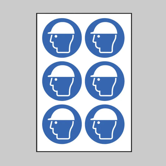 Safety helmet symbol 100mm dia - sheet of 6 peel 'n' stick labels