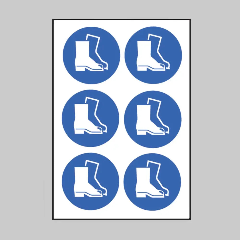 Safety boots symbol 100mm dia - sheet of 6 peel 'n' stick labels