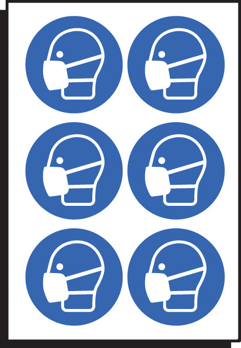 Masks symbol 50mm dia - sheet of 6 peel 'n' stick labels