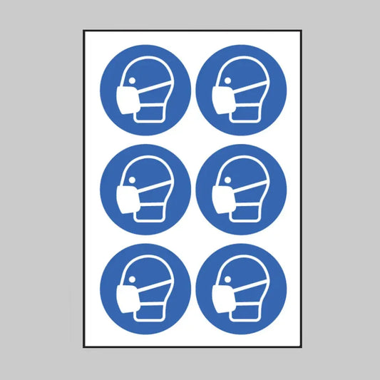 Masks symbol 100mm dia - sheet of 6 peel 'n' stick labels