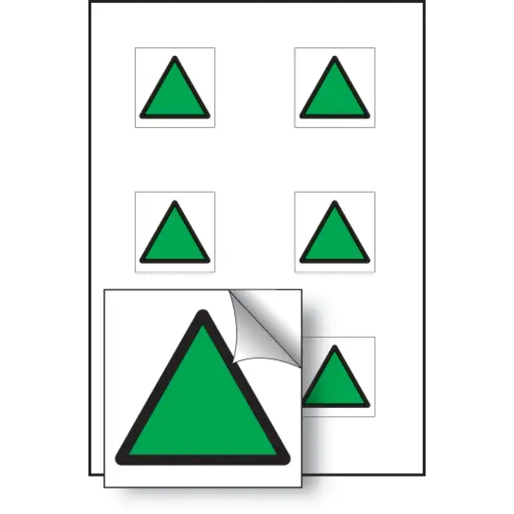 Green triangle vibration safety 25x25mm - sheet of 6 self adhesive