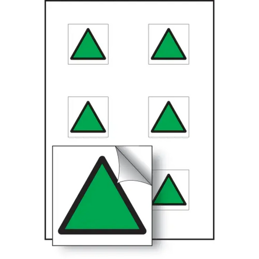 Green triangle vibration safety 25x25mm - sheet of 6 self adhesive
