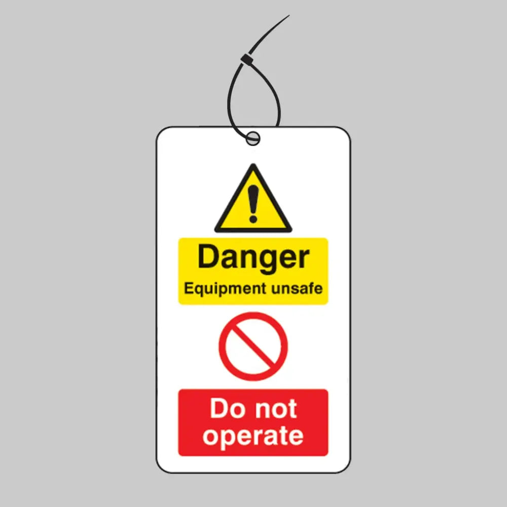 Danger equipment unsafe do not operate double sided safety tags 80x150mm c/w cable ties (pack of 10)