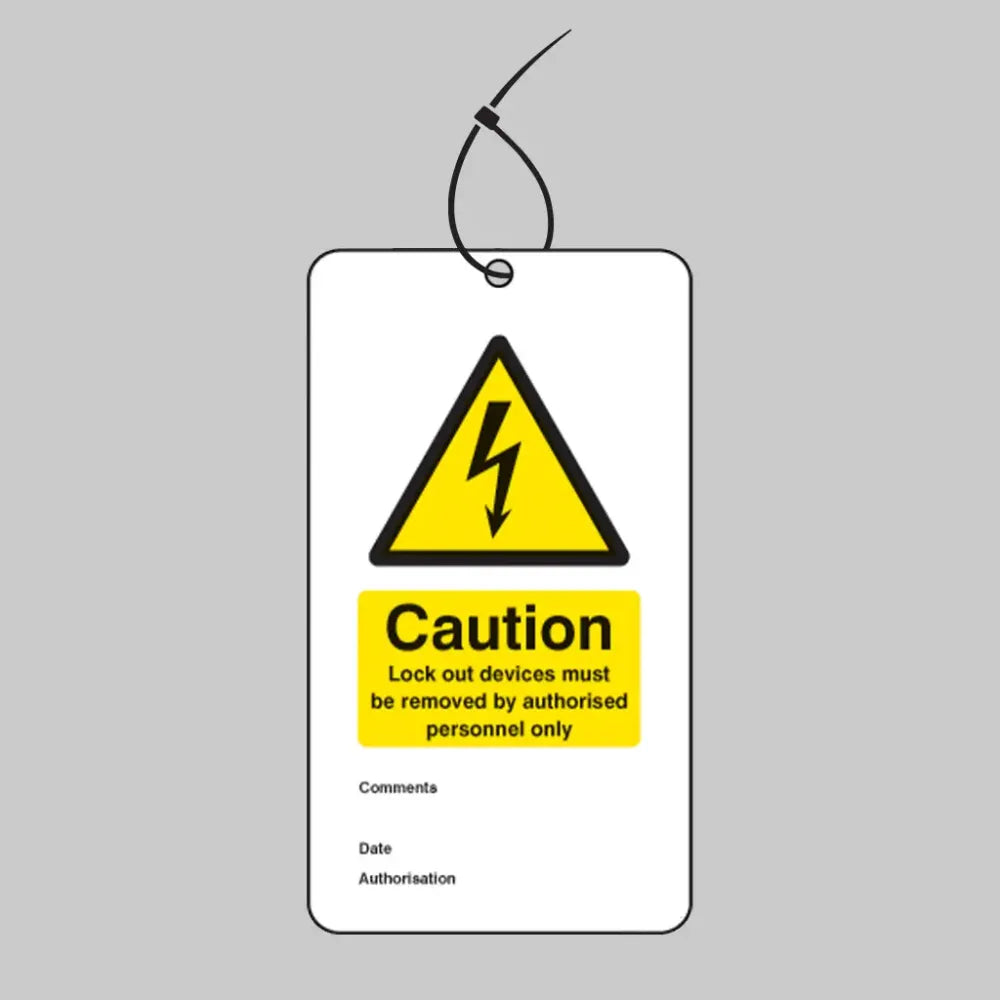Lockout device must be removed etc... double sided safety tags 80x150mm c/w cable ties (pack of 10)