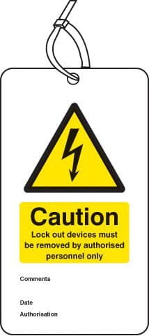 55074 Lockout Tag - Lock out device must be removed by... (80x150mm) Pk of 10  (80x150mm)