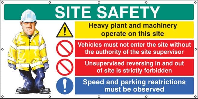 55084 Site Safety banner  (as 6415) c/w eyelets  (2440x1270mm) Safety Sign