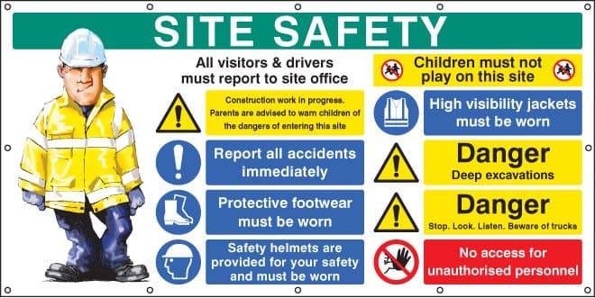 55085 Site Safety banner (as 58038) c/w eyelets  (2440x1270mm) Safety Sign