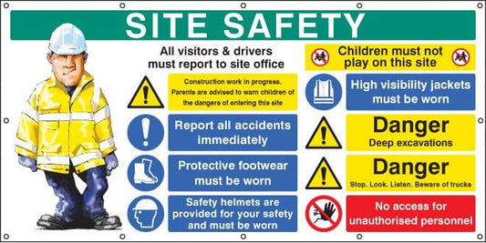55085 Site Safety banner (as 58038) c/w eyelets  (2440x1270mm) Safety Sign