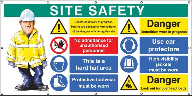 55086 Site Safety banner (as 58037) c/w eyelets  (2440x1270mm) Safety Sign
