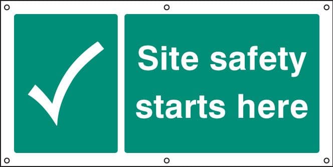 55090 Site safety starts here banner c/w eyelets  (1270x610mm) Safety Sign