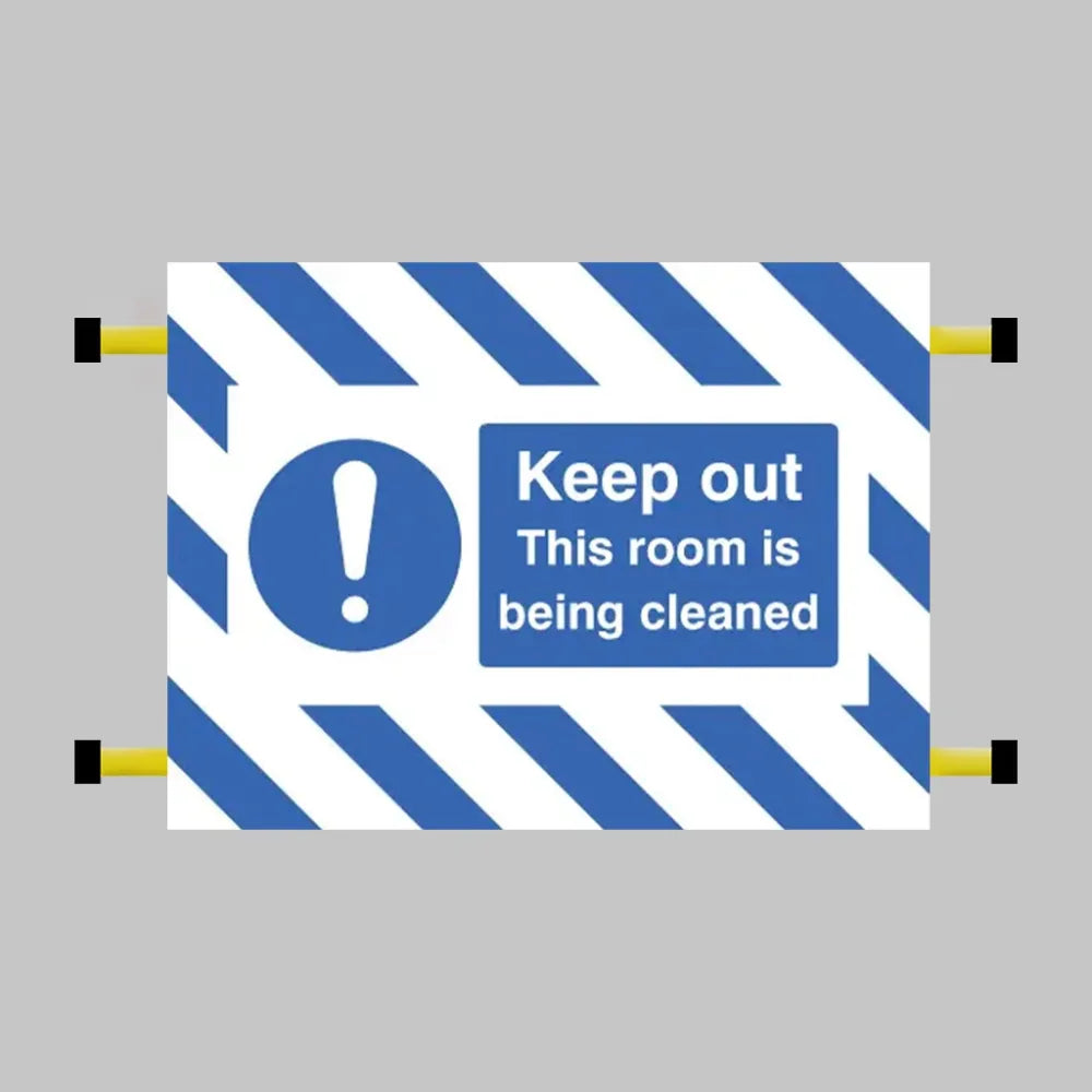 Keep out this room is being cleaned door screen 600x450mm c/w spring loaded poles 710 to 1010mm