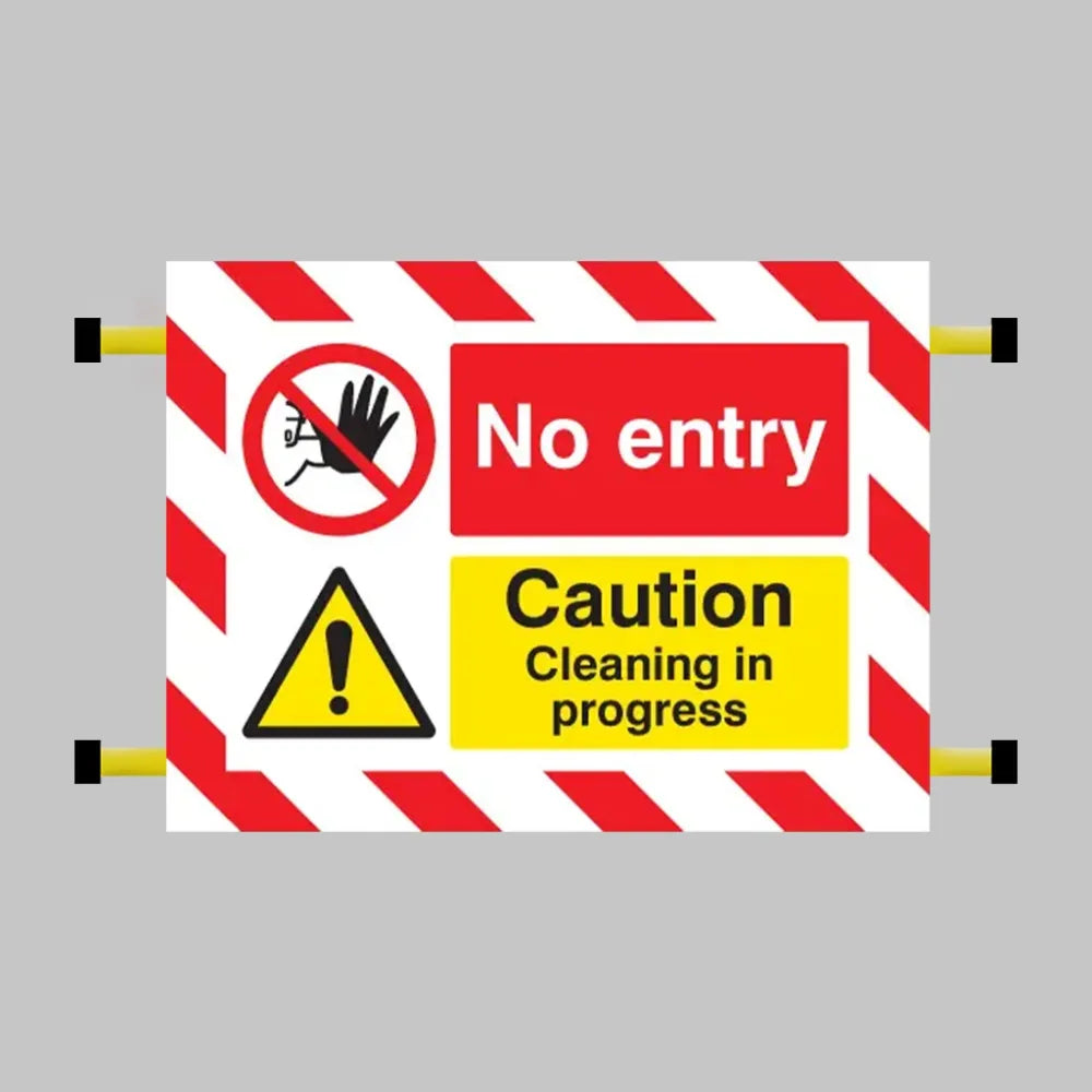 No entry Caution cleaning in progress door screen 600x450mm c/w spring loaded poles 710 to 1010mm