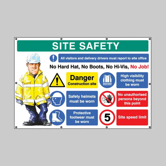 55145 No hat, no boots, no hi-vis, no job. 5mph, banner c/w eyelets 2440x1270mm Miscellaneous
