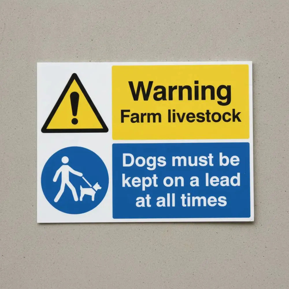 15527Q Warning Farm livestock Dogs must be kept on a lead Rigid Plastic (600x450mm) Safety Sign