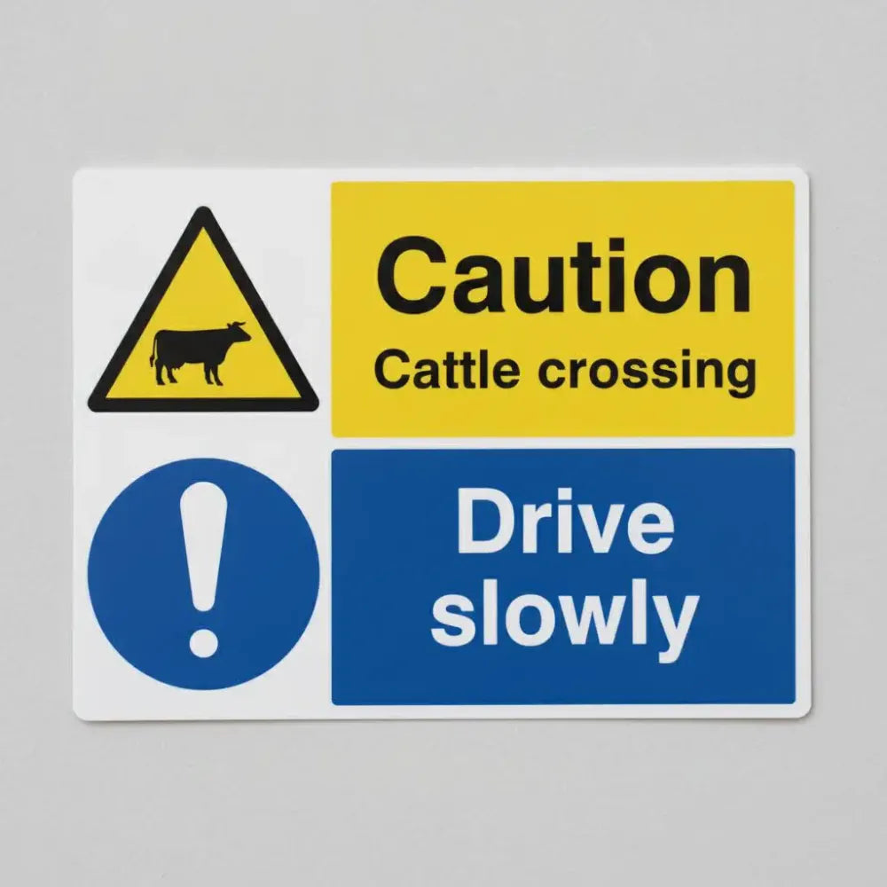15530Q Cattle crossing Drive slowly Rigid Plastic (600x450mm) Safety Sign