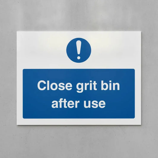 15532K Close grit bin after use (semi rigid pvc safety sign) Rigid Plastic (400x300mm) Safety Sign