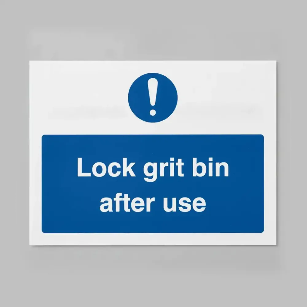 15537E Lock grit bin after use (semi rigid pvc safety sign) Rigid Plastic (200x150mm) Safety Sign