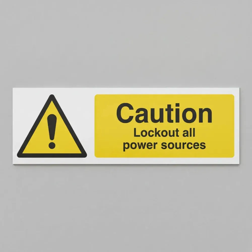 15544E Caution Lockout all power sources Rigid Plastic (200x150mm) Safety Sign