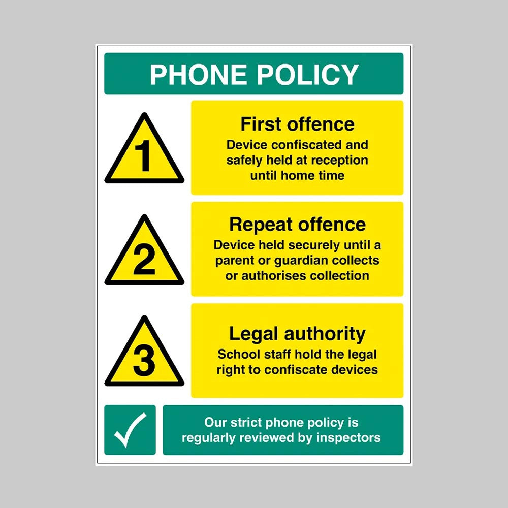 25548Q Phone Policy - Offence Consequences - Self Adhesive Vinyl (450x600mm) Safety Sign