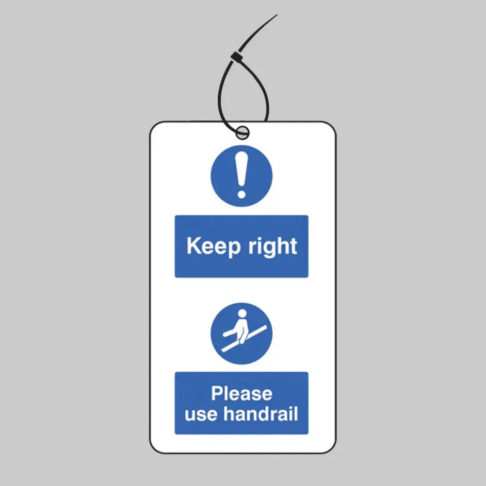 55490 Keep to the right & use the handrail.. double sided safety tags 80x150mm c/w cable ties (pack of 10) Miscellaneous - Safety Tags