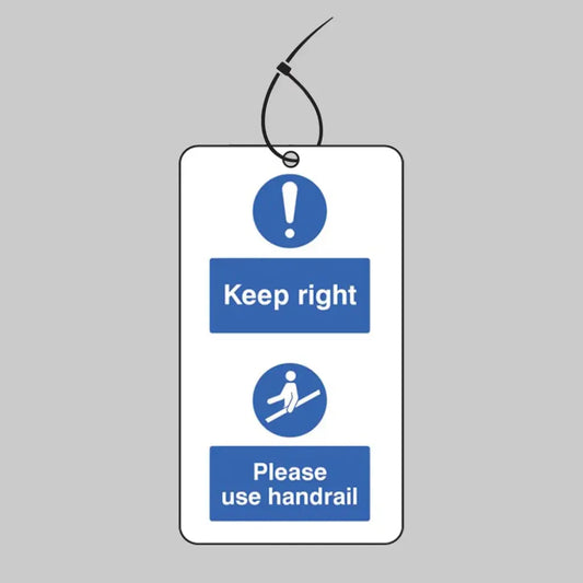 55490 Keep to the right & use the handrail.. double sided safety tags 80x150mm c/w cable ties (pack of 10) Miscellaneous - Safety Tags